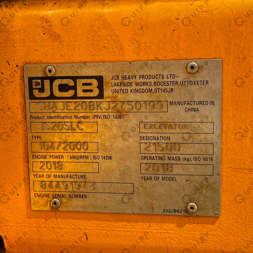 2018 JCB JS205LC Tracked Excavator TEX1222-0002-1 (1.02 cubic meter)